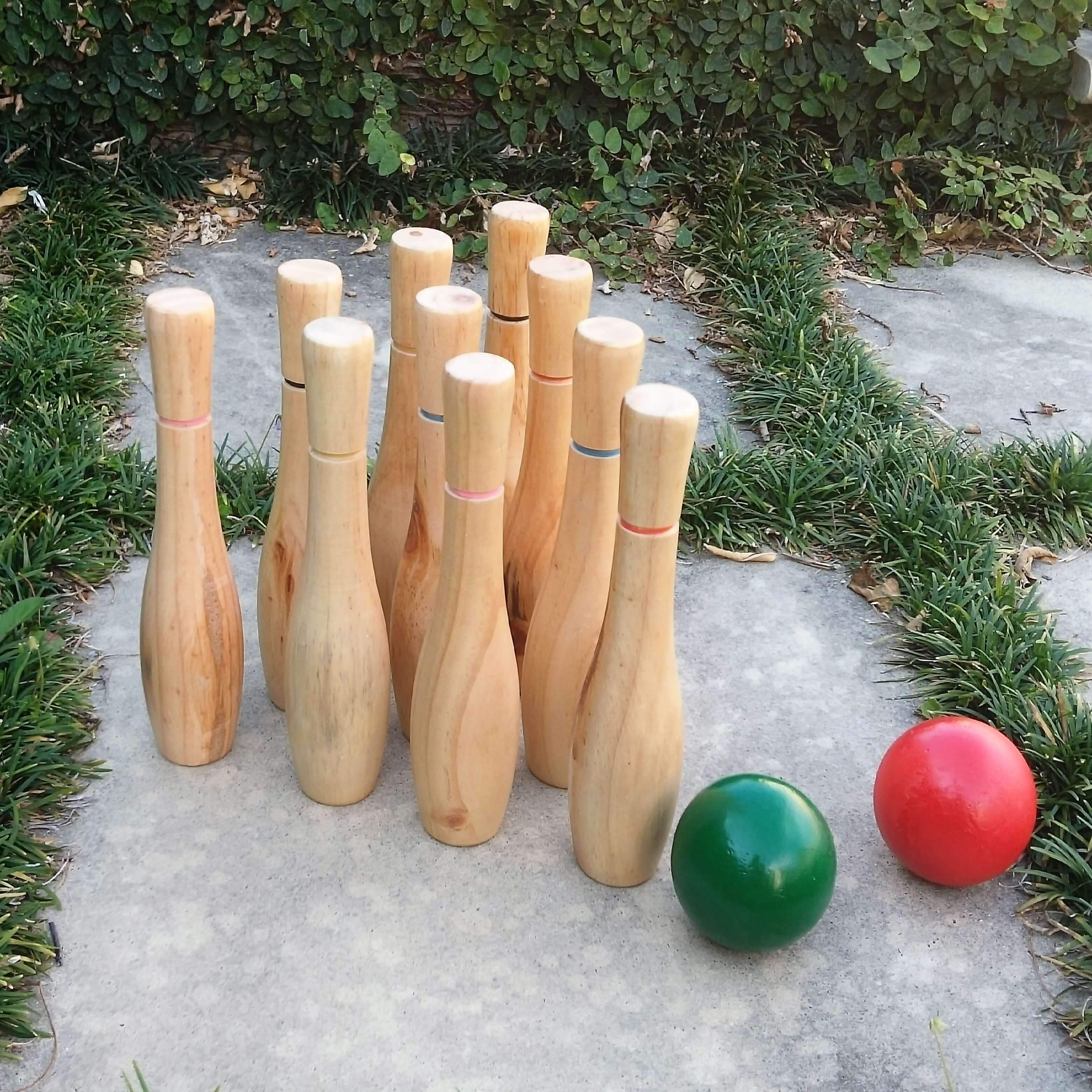 Wooden Bowling Pins and Balls